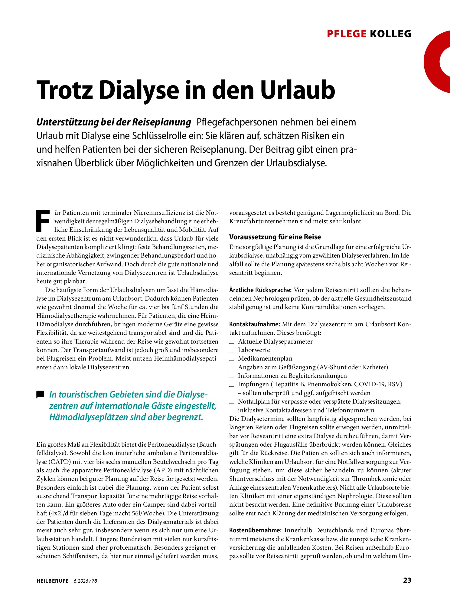Vorschauseite 1: Trotz Dialyse in den Urlaub