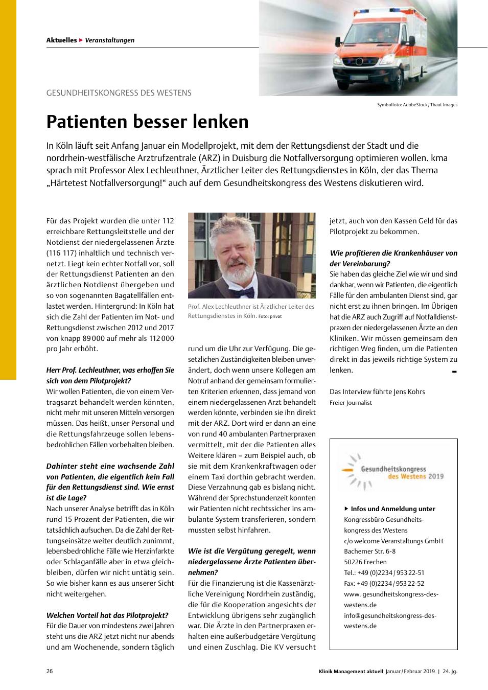 Vorschauseite 1: Gesundheitskongress des Westens: Patienten besser lenken