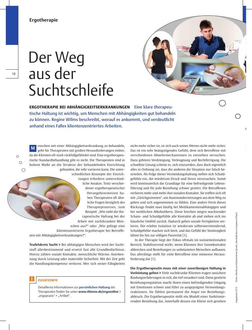 Vorschauseite 1: Ergotherapie bei Abhängigkeitserkrankungen ? Der Weg aus der Suchtschleife