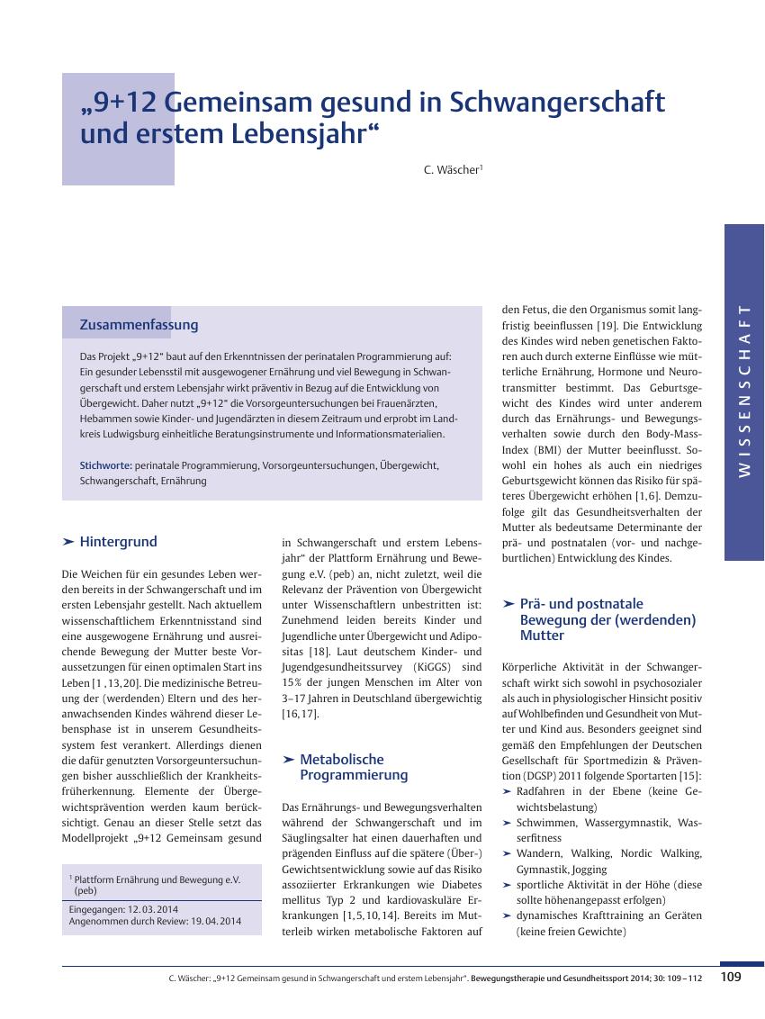 Vorschauseite 1: „9+12 Gemeinsam gesund in Schwangerschaft und erstem Lebensjahr“