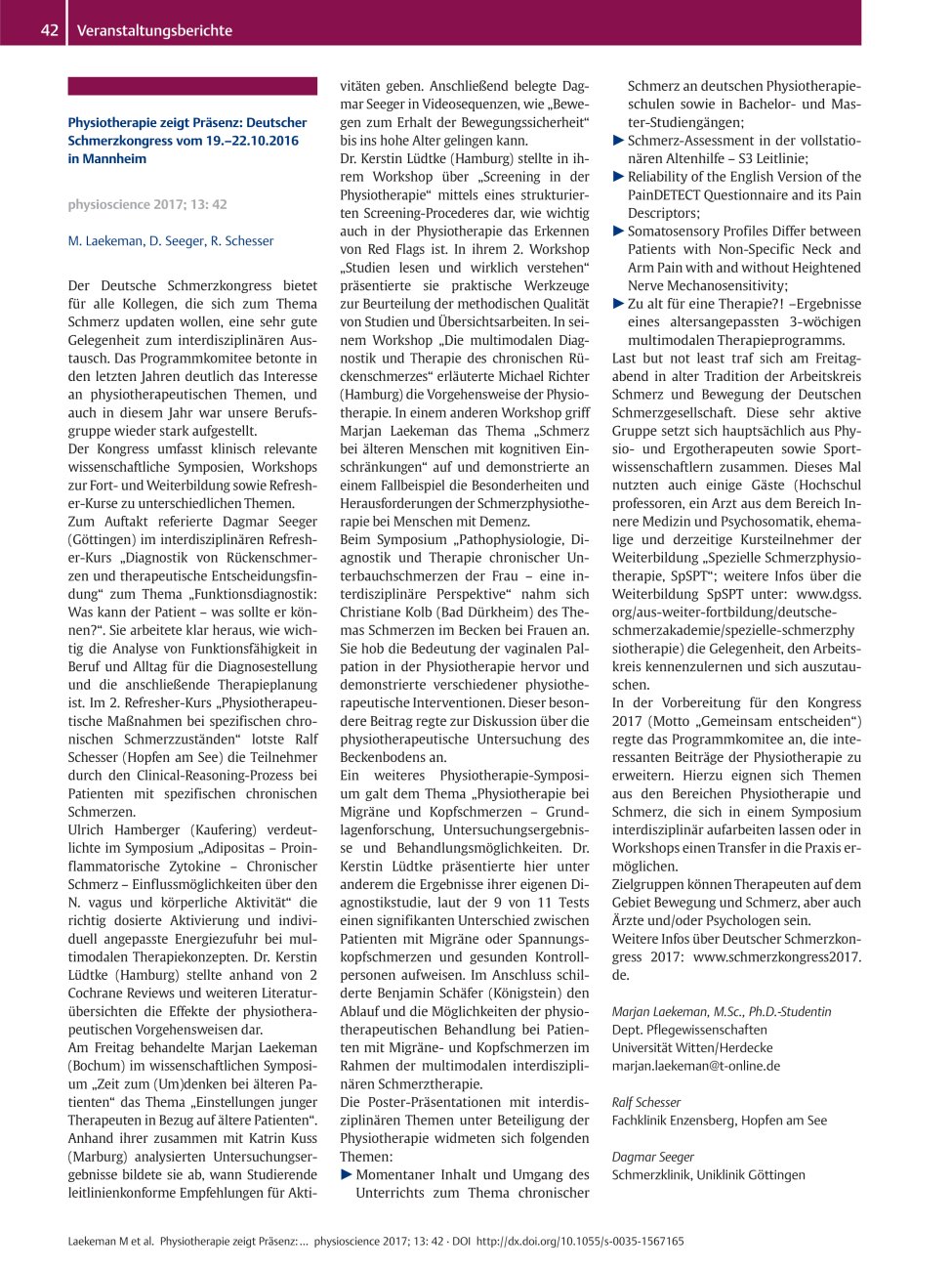 Vorschauseite 1: Physiotherapie zeigt Präsenz: Deutscher Schmerzkongress vom 19.–22.10.2016 in Mannheim