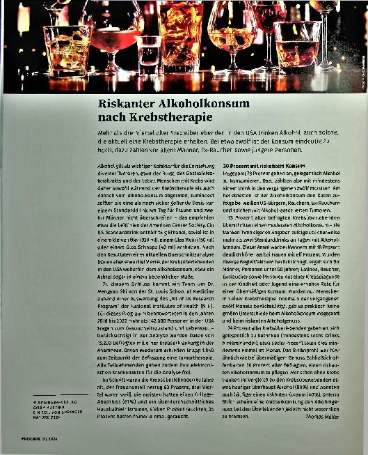 Vorschauseite 1: Risikanter Alkoholkonsum nach Krebstherapie