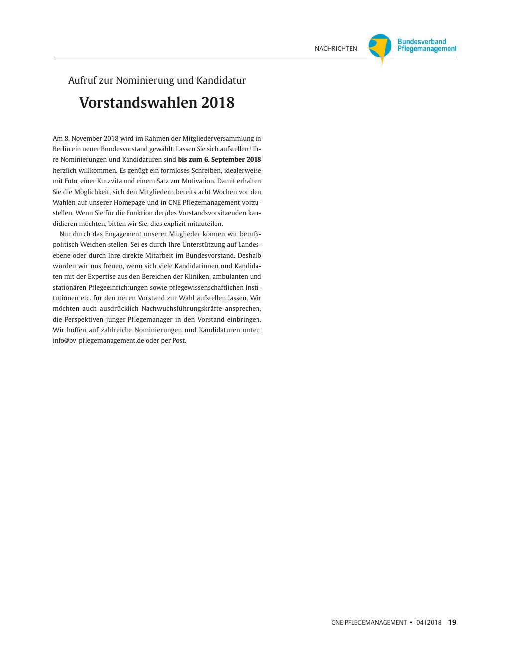 Vorschauseite 1: Vorstandswahlen 2018