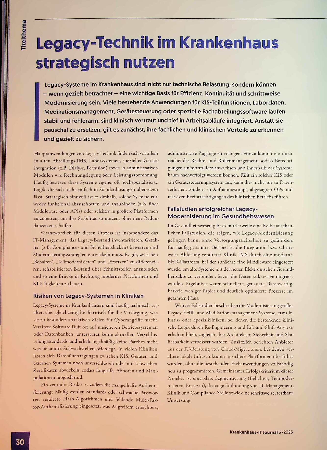 Vorschauseite 1: Legacy-Technik im Krankenhaus strategisch nutzen