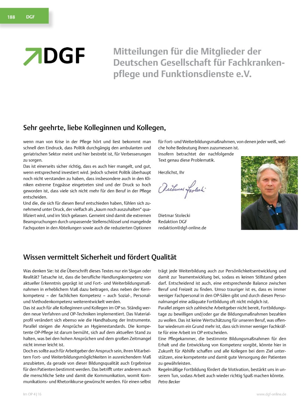 Vorschauseite 1: Mitteilungen für die Mitglieder der Deutschen Gesellschaft für Fachkrankenpflege und Funktionsdienste e.V.