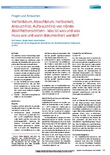 Vorschauseite 1: Verfalldatum, Ablaufdatum, Haltbarkeit, Anbruchfrist, Aufbrauchfrist von Händedesinfektionsmitteln – Was ist was und was muss wie und wann dokumentiert werden?