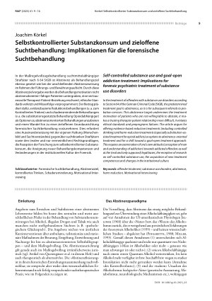 Vorschauseite 1: Selbstkontrollierter Substanzkonsum und zieloffene Suchtbehandlung: Implikationen für die forensische Suchtbehandlung