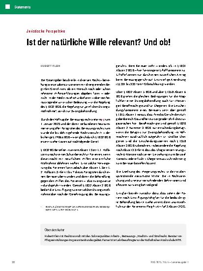 Vorschauseite 1: Juristische Perspektive Ist der natürliche Wille relevant? Und ob!