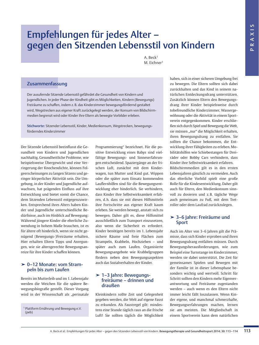 Vorschauseite 1: Empfehlungen für jedes Alter – gegen den Sitzenden Lebensstil von Kindern