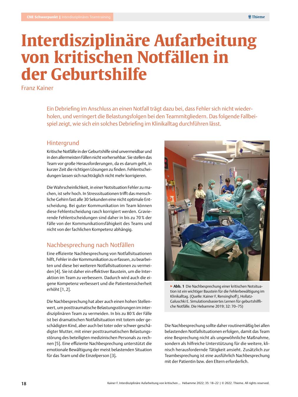 Vorschauseite 1: Interdisziplinäre Aufarbeitung von kritischen Notfällen in der Geburtshilfe