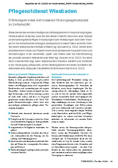 Vorschauseite 1: Pflegenotdienst Wiesbaden Erfahrungen eines kommunalen Versorgungskonzepts im GeReNet. Wi