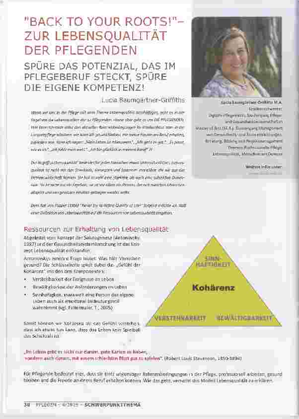 Vorschauseite 1: "BACK TO YOUR ROOTS!" - ZUR LEBENSQUALITÄT DER PFLEGENDEN SPÜRE DAS POTENZIAL, DAS IM PFLEGEBERUF STECKT, SPÜRE DIE EIGENE KOMPETENZ!