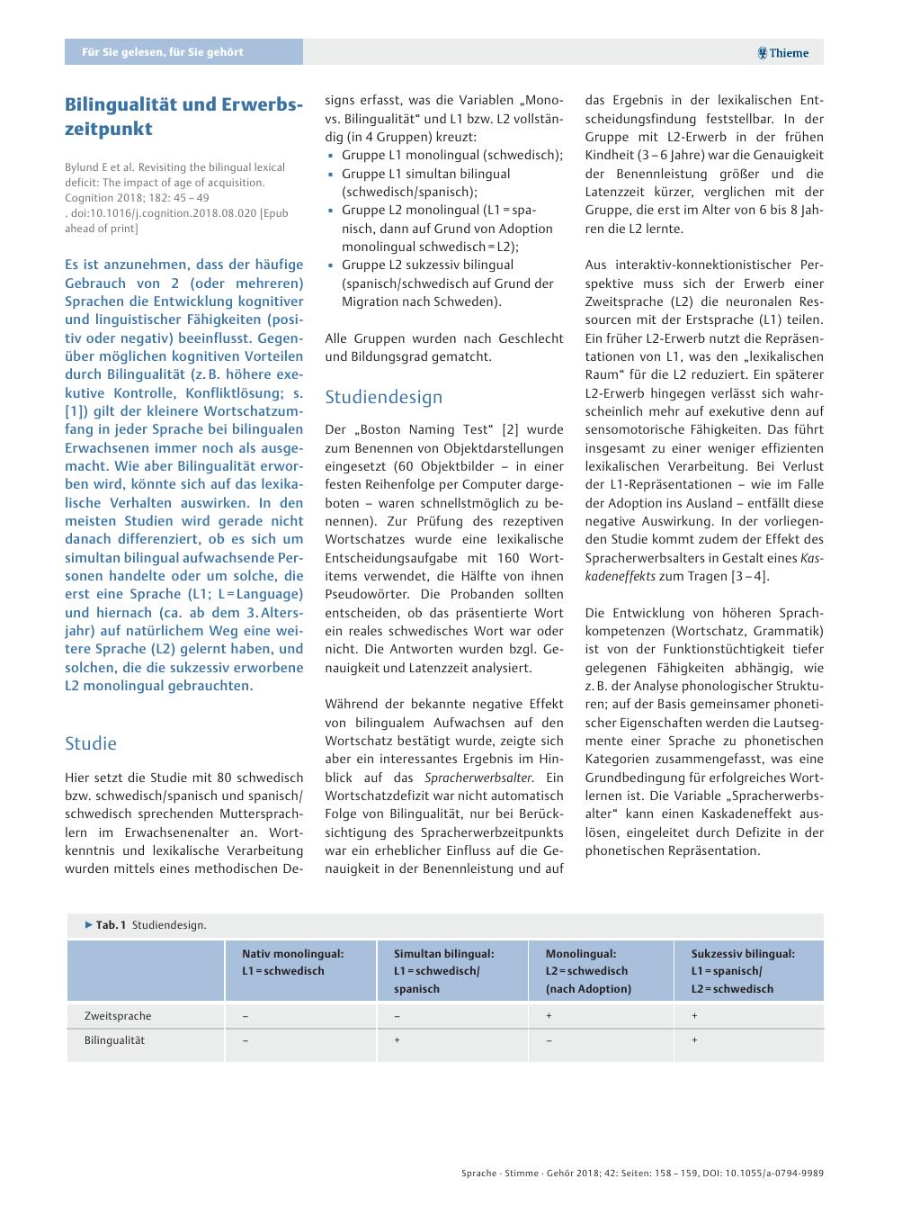 Vorschauseite 1: Bilingualität und Erwerbszeitpunkt