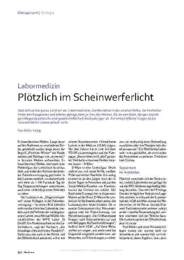 Vorschauseite 1: Labormedizin plötzlich im Scheinwerferlicht