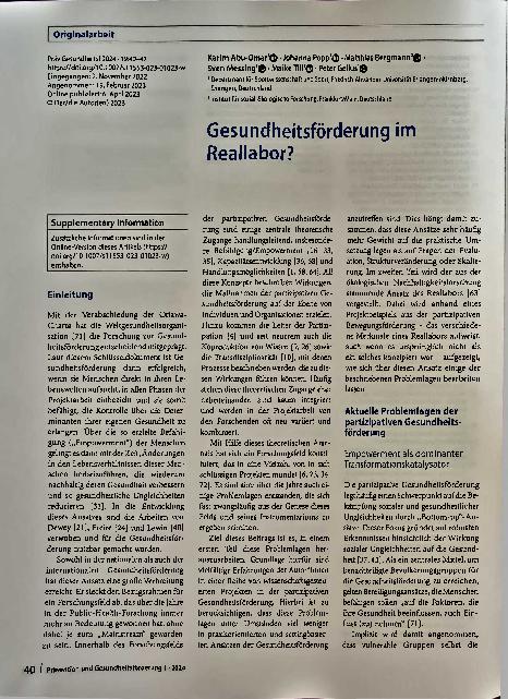 Vorschauseite 1: Gesundheitsförderung im Reallabor?