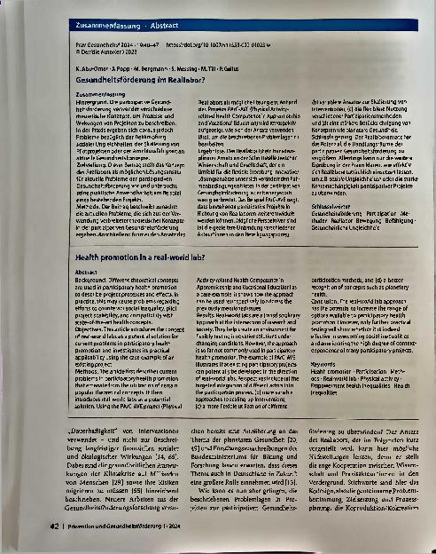 Vorschauseite 3: Gesundheitsförderung im Reallabor?