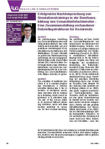 Vorschauseite 1: Erfolgreiche Nachbesprechung von Simulationstrainings in der Berufsausbildung von Gesundheitsfachberufen - Eine Zusammenstellung vorhandener Debriefingstrukturen für Dozierende