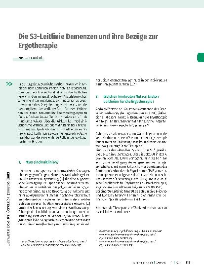 Vorschauseite 1: Die S3-Leitlinie Demenzen und ihre Bezüge zur Ergotherapie