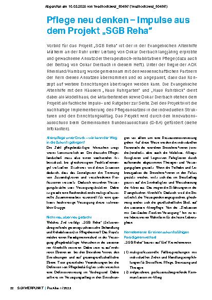 Vorschauseite 2: Pflege neu denken – Impulse aus dem Projekt „SGB Reha“