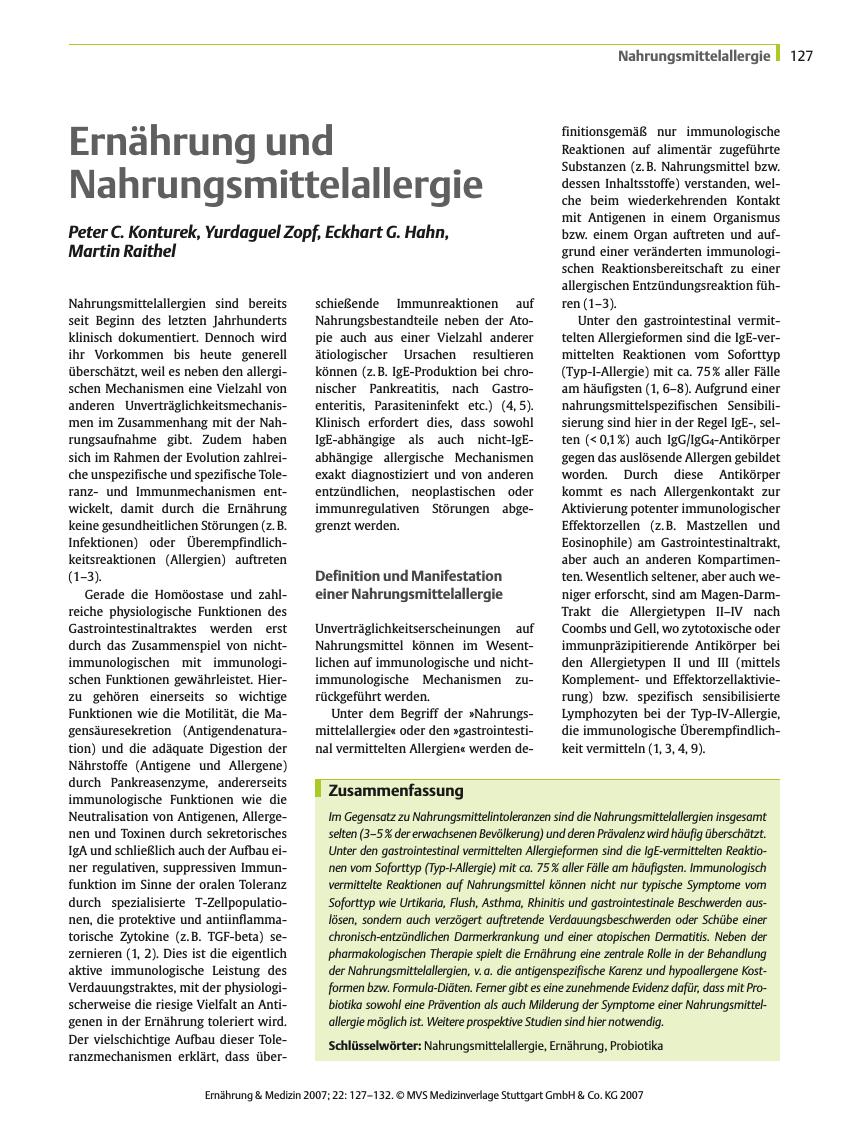 Vorschauseite 1: Ernährung und Nahrungsmittelallergie