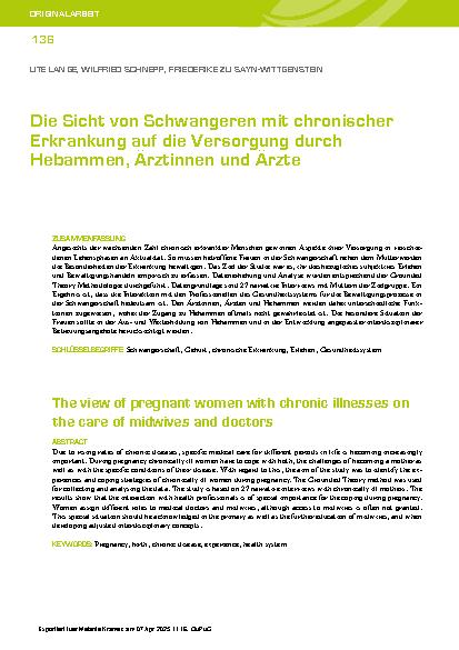 Vorschauseite 1: Die Sicht von Schwangeren mit chronischer Erkrankung auf die Versorgung durch Hebammen, Ärztinnen und Ärzte