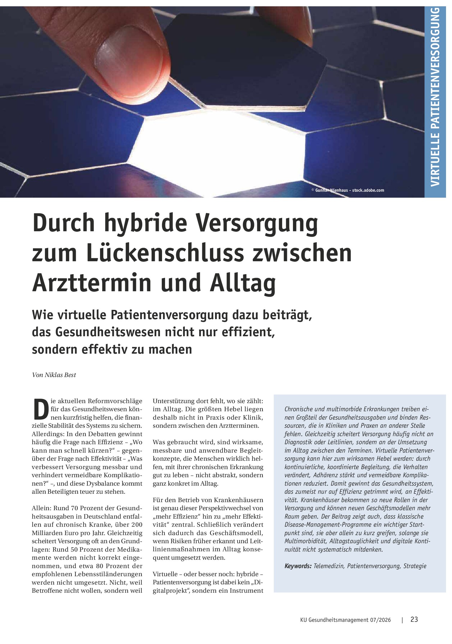 Vorschauseite 1: Durch hybride Versorgung zum Lückenschluss zwischen Arzttermin und Alltag