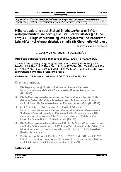 Vorschauseite 1: Höhergruppierung nach Stellenhöherbewertung im TV-L – Antragserfordernisse nach § 29a TVÜ-Länder i. d. F. des § 11 TVL EntgO-L – Ungleichbehandlung von angestellten und beamteten…