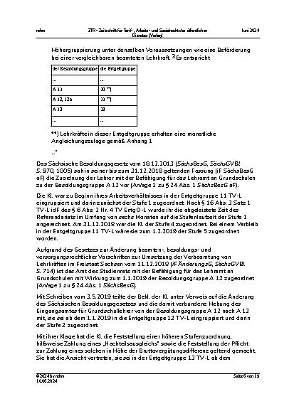 Vorschauseite 6: Höhergruppierung nach Stellenhöherbewertung im TV-L – Antragserfordernisse nach § 29a TVÜ-Länder i. d. F. des § 11 TVL EntgO-L – Ungleichbehandlung von angestellten und beamteten…