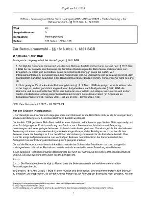 Vorschauseite 1: Zur Betreuerauswahl – §§ 1816 Abs. 1, 1821 BGB