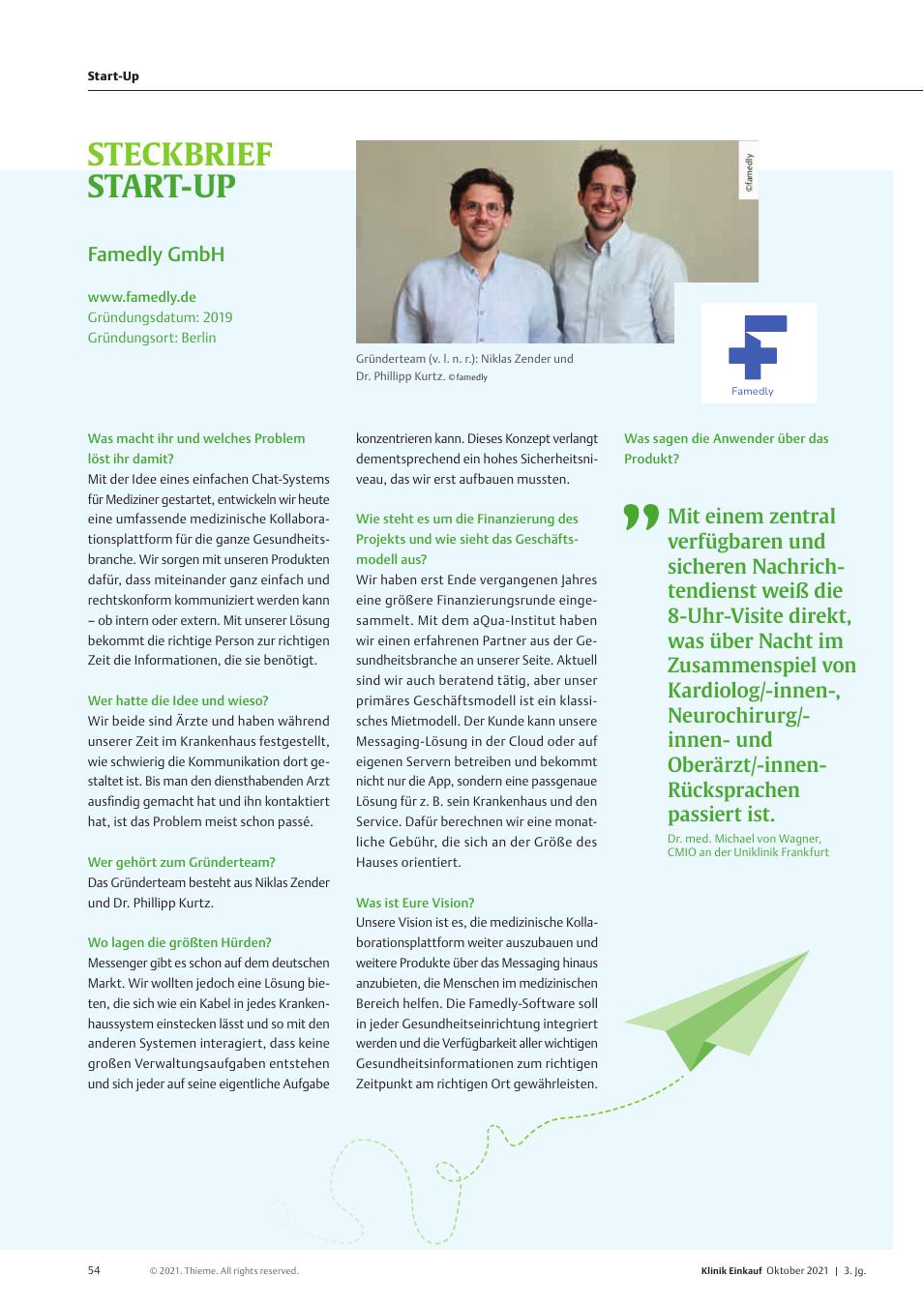 Vorschauseite 1: Steckbrief Start-Up: Famedly GmbH