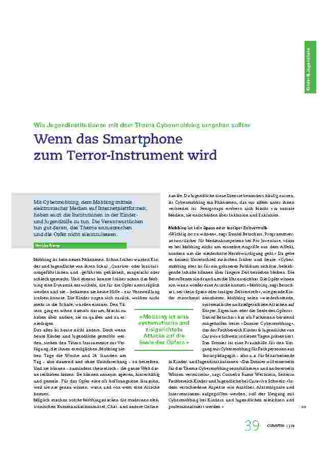 Vorschauseite 1: Wie Jugendinstitutionen mit dem Thema Cybermobbing umgehen sollten, wenn das Smartphone zum Terror-Instrument wird.