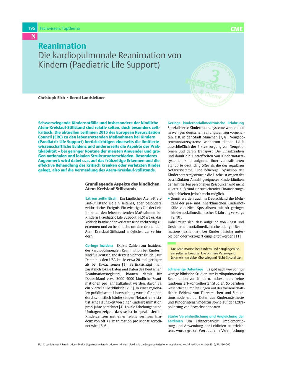 Vorschauseite 1: Reanimation – Die kardiopulmonale Reanimation von Kindern (Paediatric Life Support)