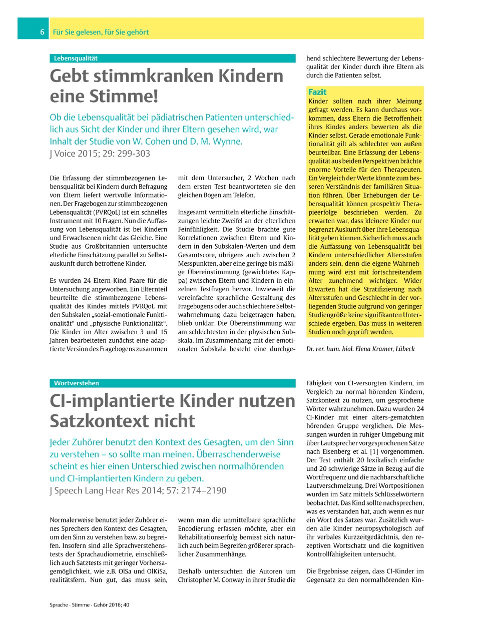 Vorschauseite 1: Lebensqualität – Gebt stimmkranken Kindern eine Stimme!