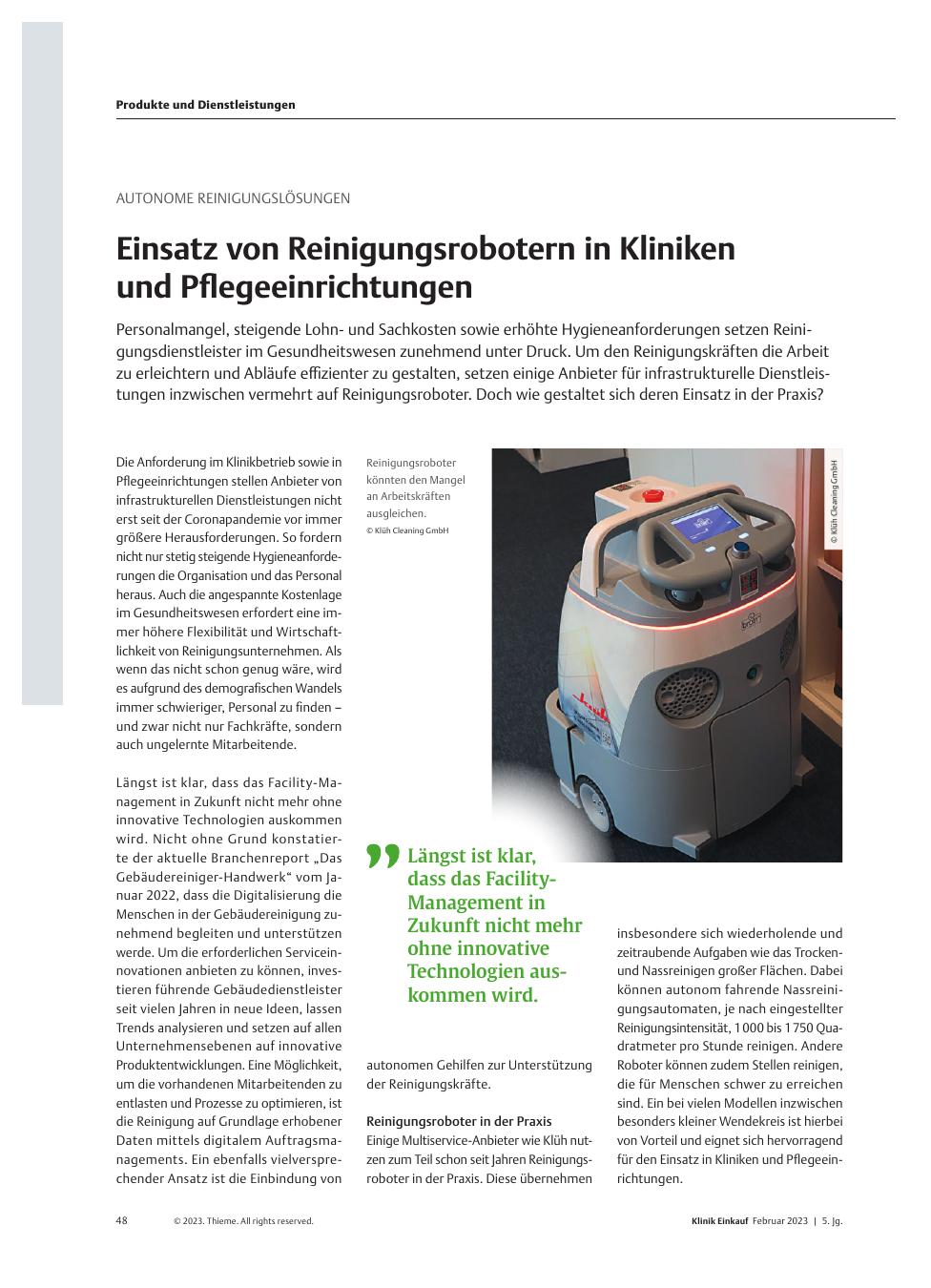 Vorschauseite 1: Autonome Reinigungslösungen: Einsatz von Reinigungsrobotern in Kliniken und Pflegeeinrichtungen