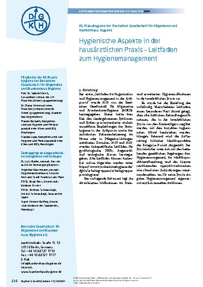 Vorschauseite 1: Hygienische Aspekte in der hausärztlichen Praxis – Leitfaden zum Hygienemanagement