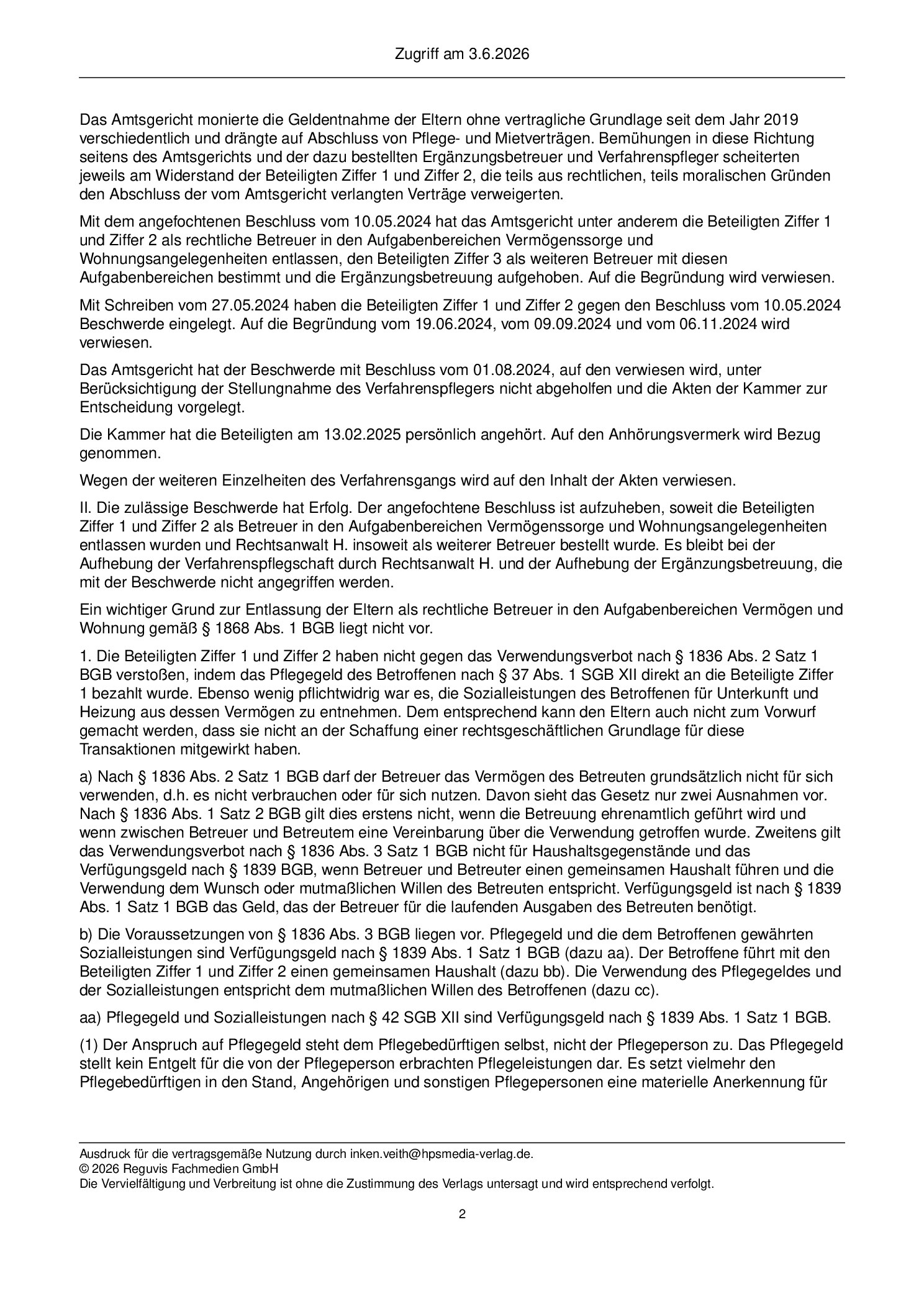 Vorschauseite 2: Zum Verwendungsverbot – §§ 1836 Abs. 3 Satz 1, 1839 Abs. 1 BGB; § 37 SGB XI; §§ 42 Abs. 3, 42a Abs. 3 SGB XII