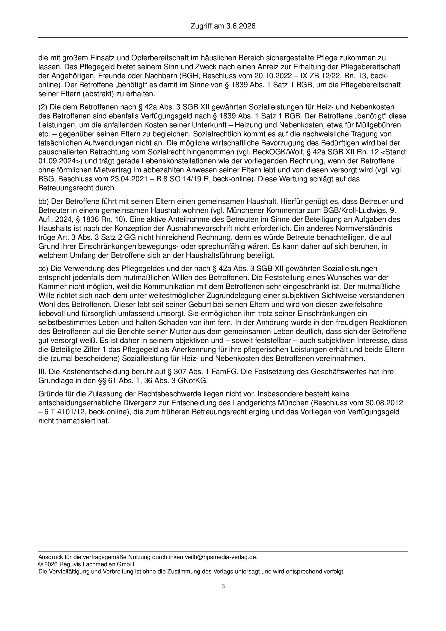 Vorschauseite 3: Zum Verwendungsverbot – §§ 1836 Abs. 3 Satz 1, 1839 Abs. 1 BGB; § 37 SGB XI; §§ 42 Abs. 3, 42a Abs. 3 SGB XII