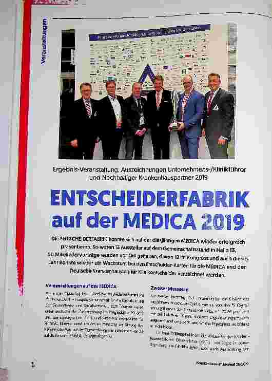 Vorschauseite 1: Ergebnis-Veranstaltung, Auszeichnungen Unternehmens-/Klinikführer und Nachhaltiger Krankenhauspartner 2019