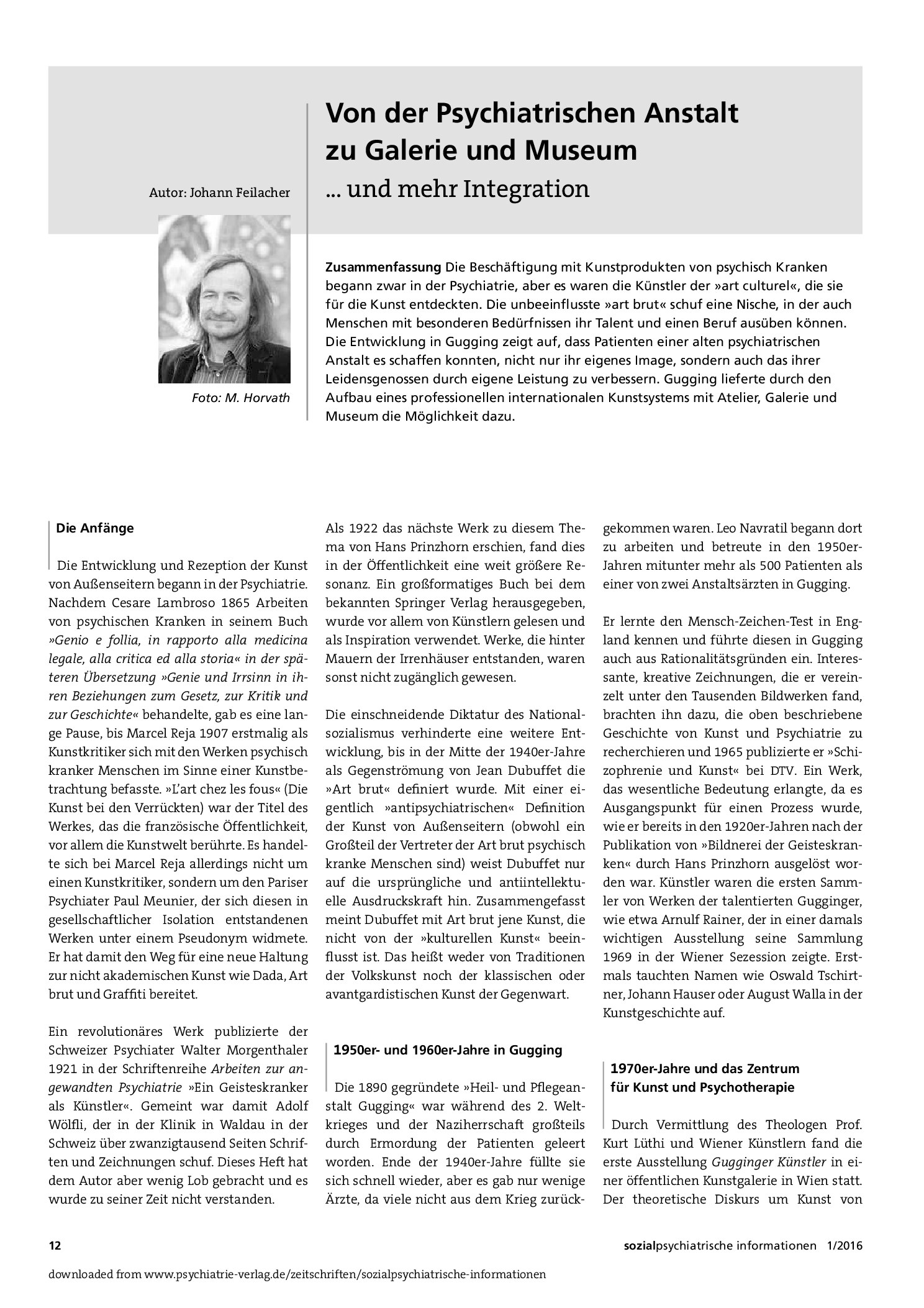 Vorschauseite 1: Von der Psychiatrischen Anstalt zu Galerie und Museum