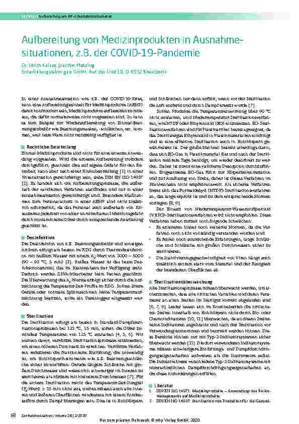 Vorschauseite 1: Aufbereitung von Medizinprodukten in Ausnahmesituationen, z.B. der COVID-19-Pandemie