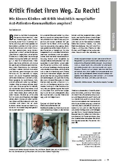 Vorschauseite 1: Kritik findet ihren Weg. Zu Recht! Wie können Kliniken mit Kritik hinsichtlich mangelhafter Arzt-Patienten-Kommunikation umgehen?
