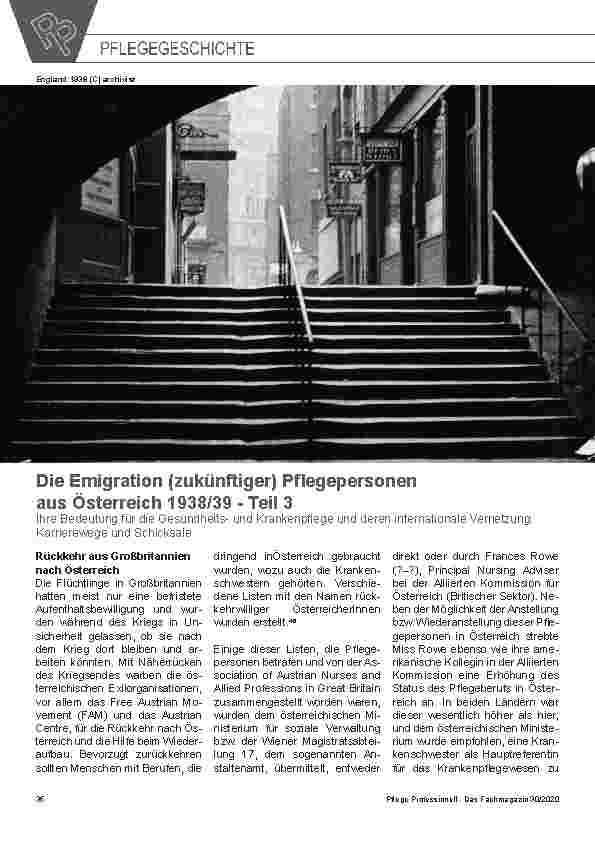 Vorschauseite 1: Die Emigration (zukünftiger) Pflegepersonen aus Österreich 1938/39 - Teil 3