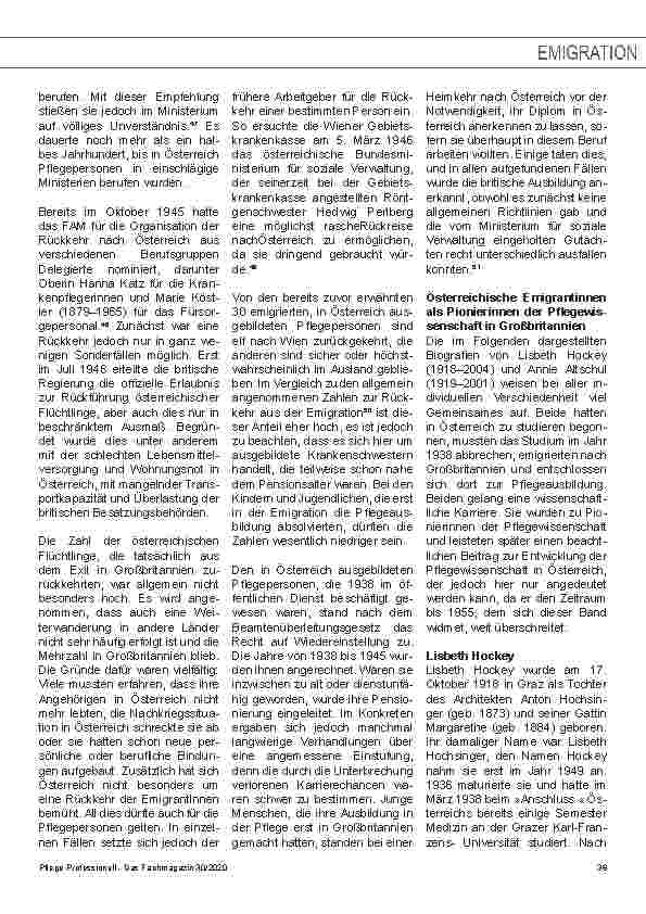 Vorschauseite 2: Die Emigration (zukünftiger) Pflegepersonen aus Österreich 1938/39 - Teil 3