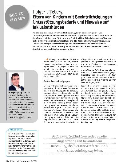 Vorschauseite 1: Eltern von Kindern mit Beeinträchtigungen – Unterstützungsbedarfe und Hinweise auf Inklusionshürden