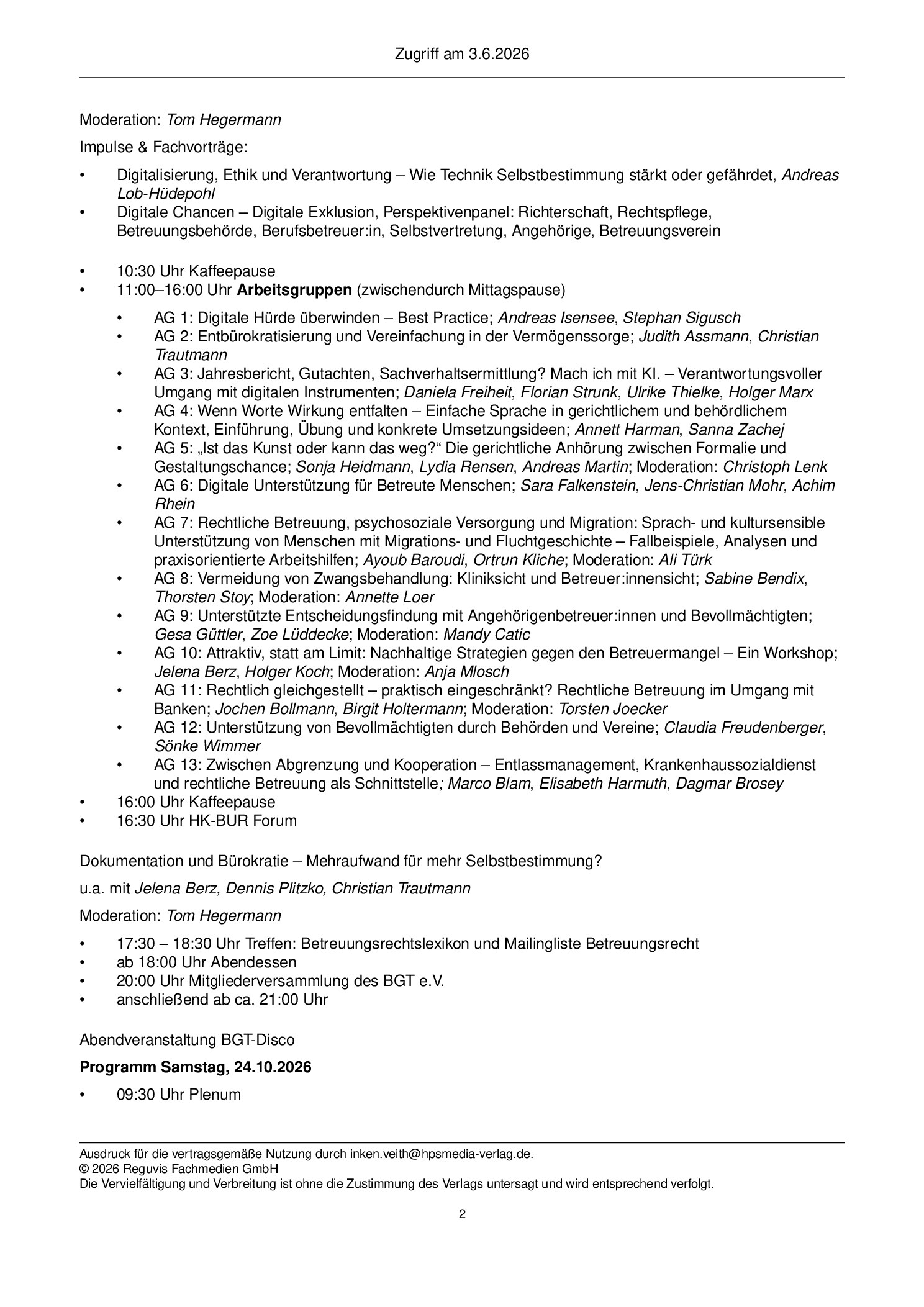 Vorschauseite 2: BGT informiert: Programm & Einladung zum 20. Betreuungsgerichtstag vom 22.–24. Oktober 2026 in Erkner