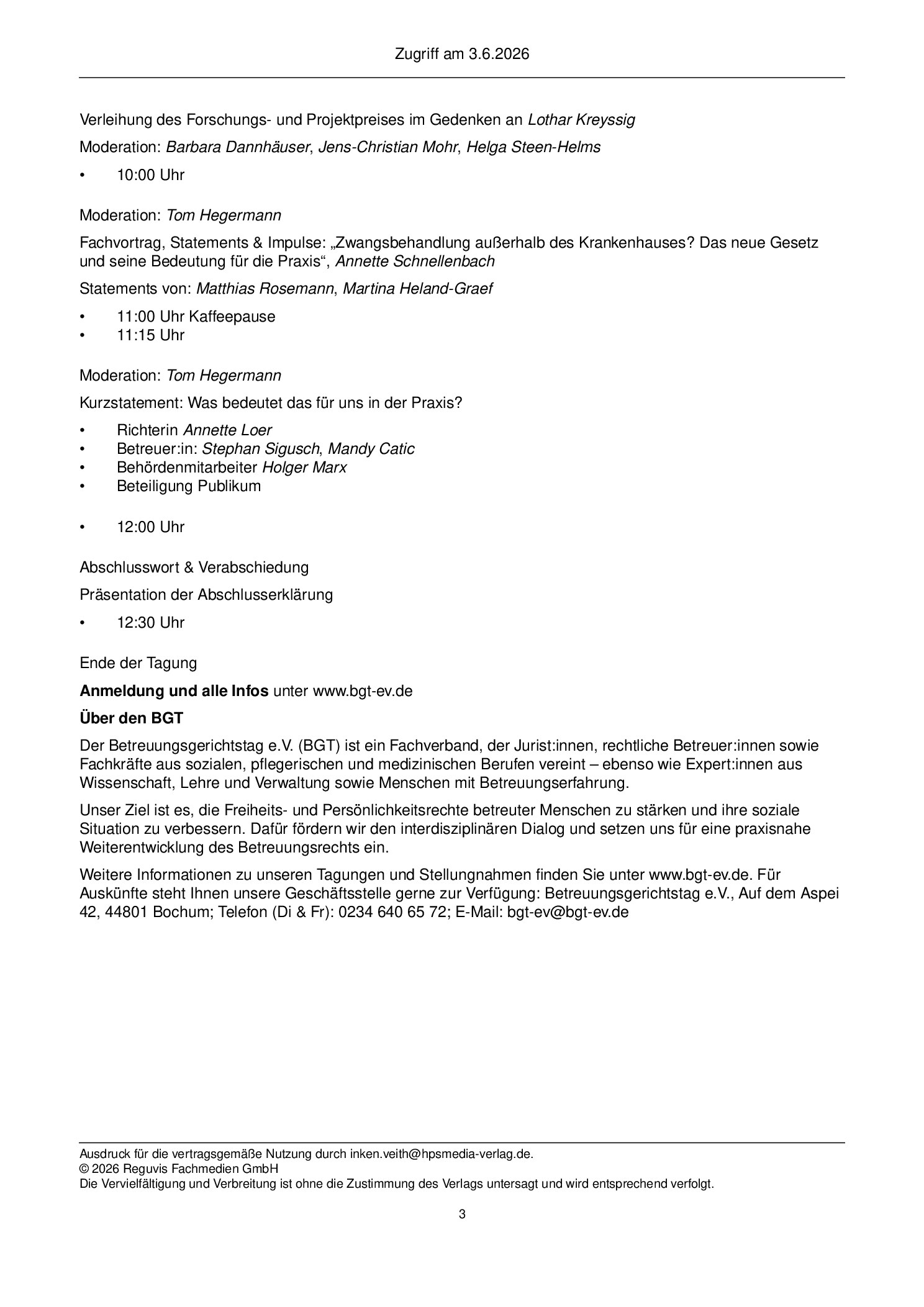 Vorschauseite 3: BGT informiert: Programm & Einladung zum 20. Betreuungsgerichtstag vom 22.–24. Oktober 2026 in Erkner
