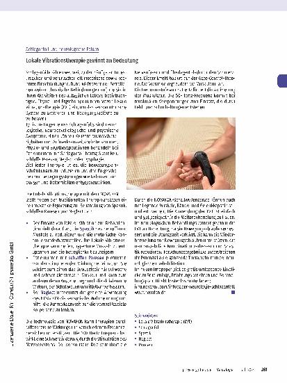 Vorschauseite 1: Lokale Vibrationstherapie gewinnt an Bedeutung bei Schlaganfall und neurologischen Folgen.