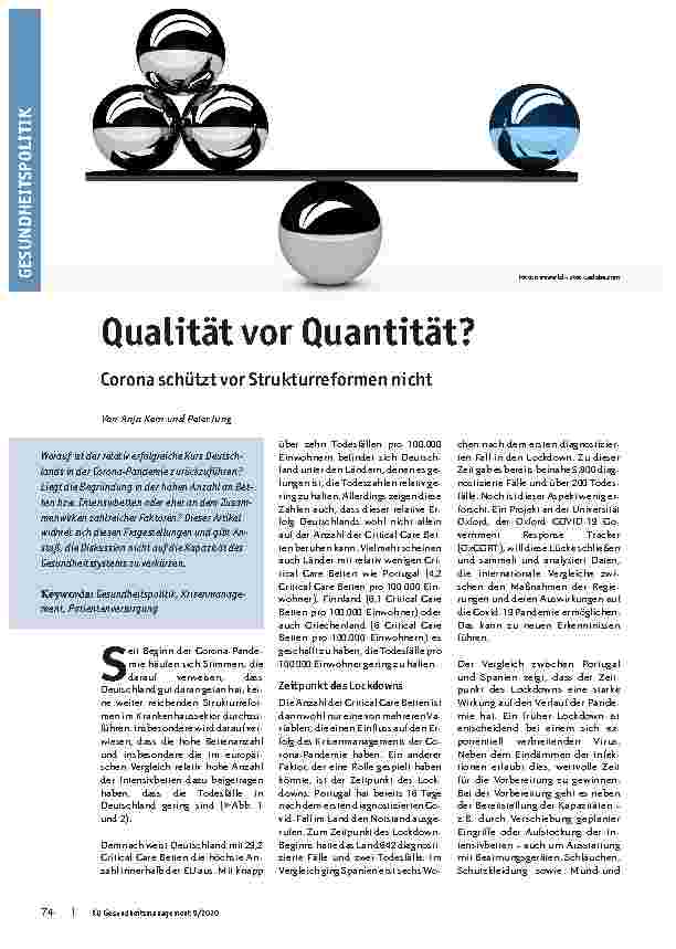 Vorschauseite 1: Qualität vor Quantität? Corona schützt vor Strukturreformen nicht.