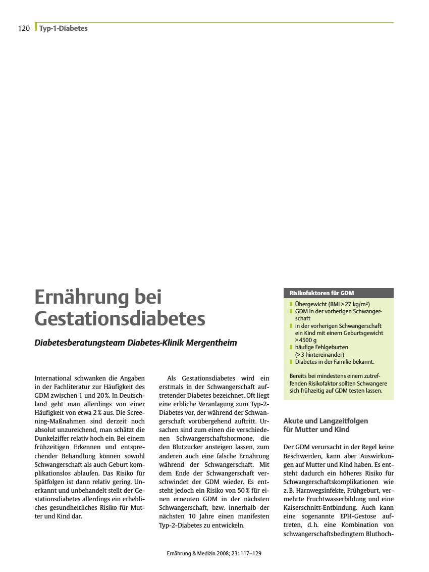 Vorschauseite 1: Ernährung bei Gestationsdiabetes