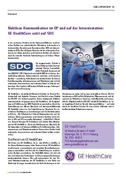 Vorschauseite 1: Nahtlose Kommunikation im OP und auf der Intensivstation: GE HealthCare setzt auf SDC